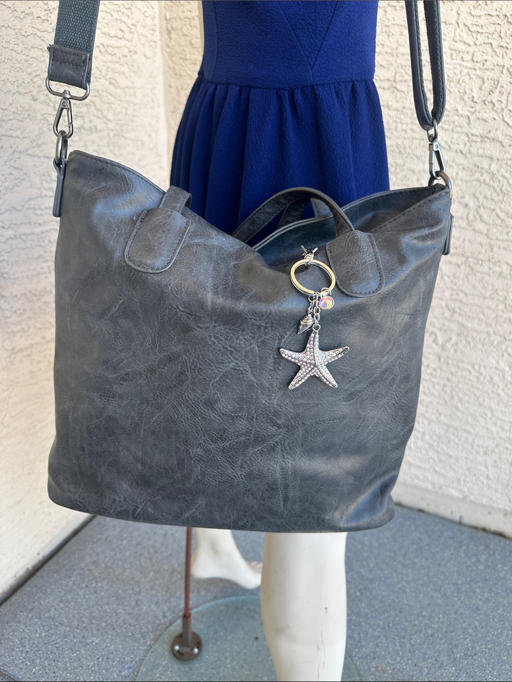 Joy Susan Gray vegan Leather Shoulder Tote with Adjustable Strap